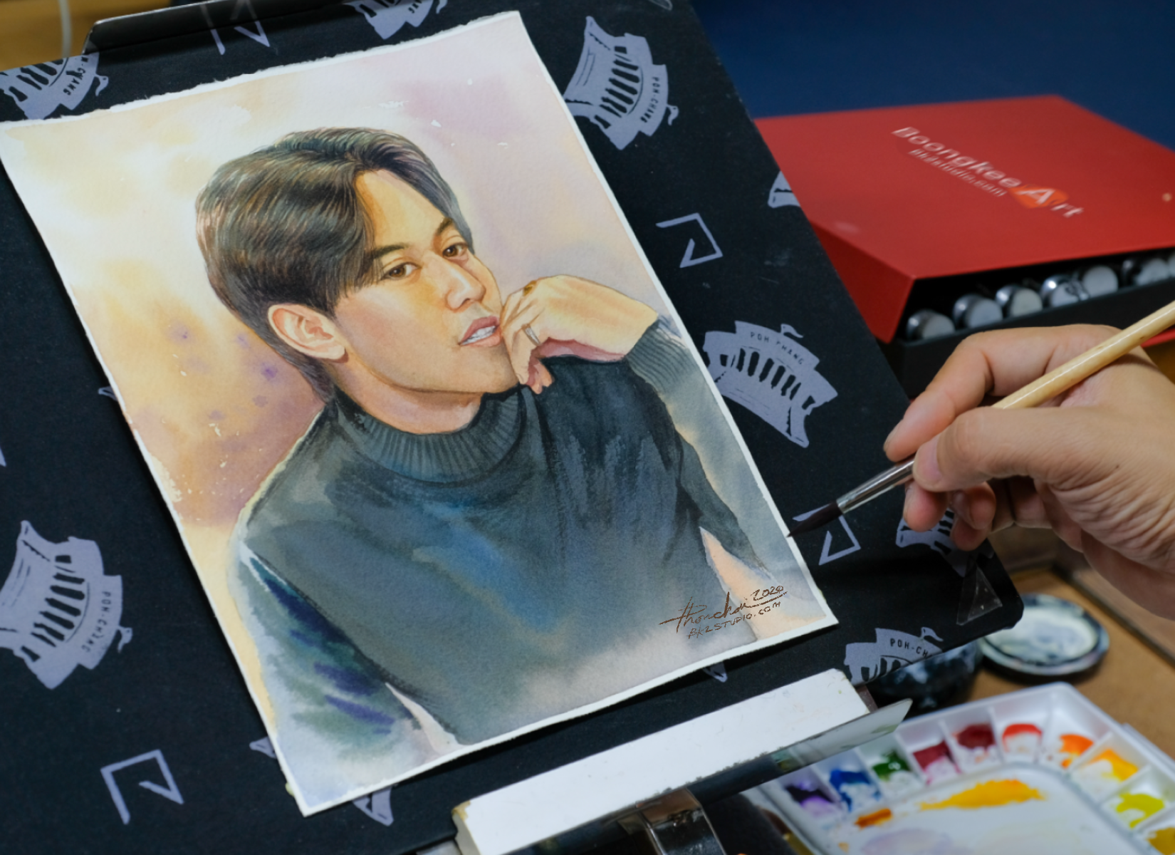 ภาพเหมือนสีน้ำบนกระดาษ